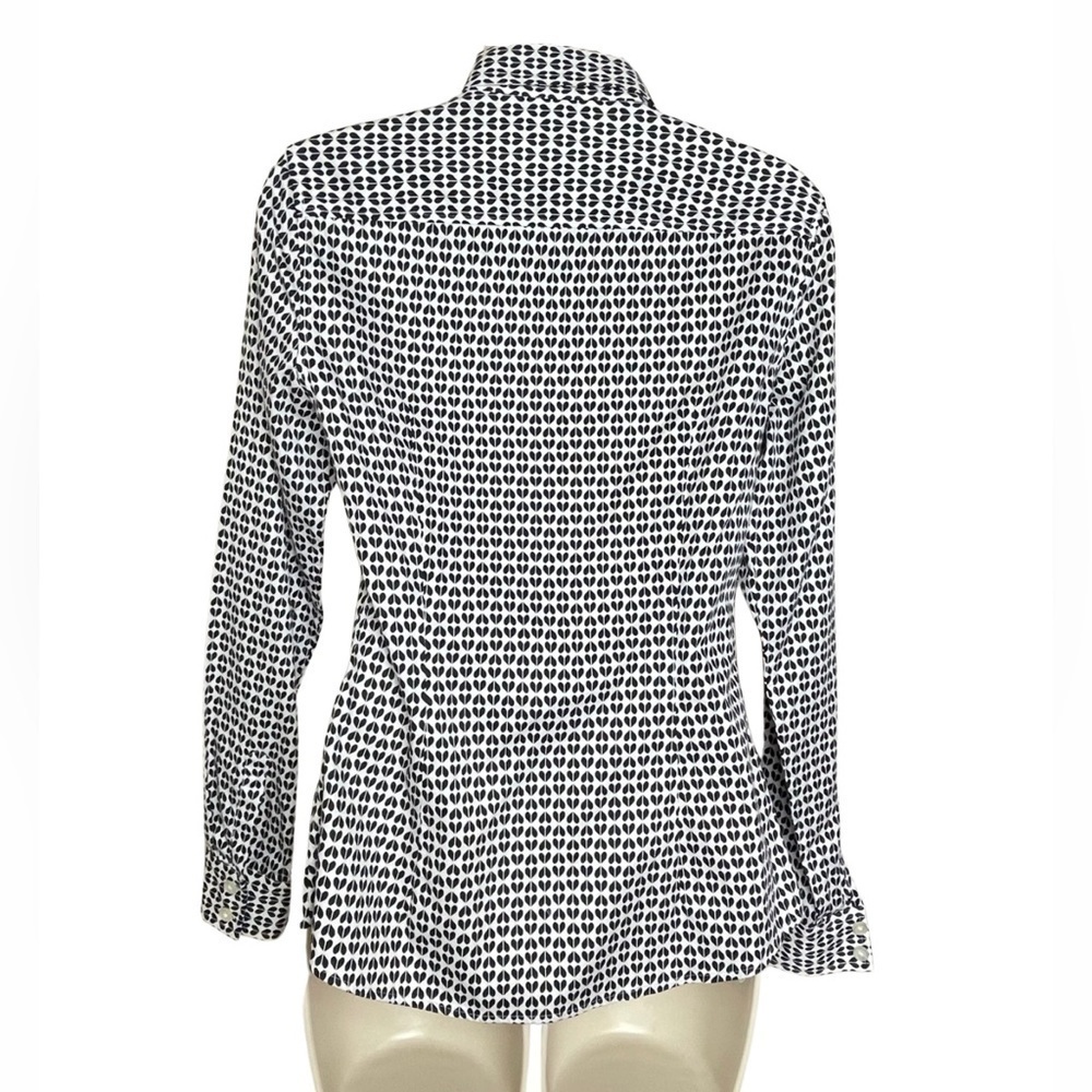 Banana Republic Heart Print Shirt Size 4 Black White Non Iron Preppy EUC - Picture 5 of 9